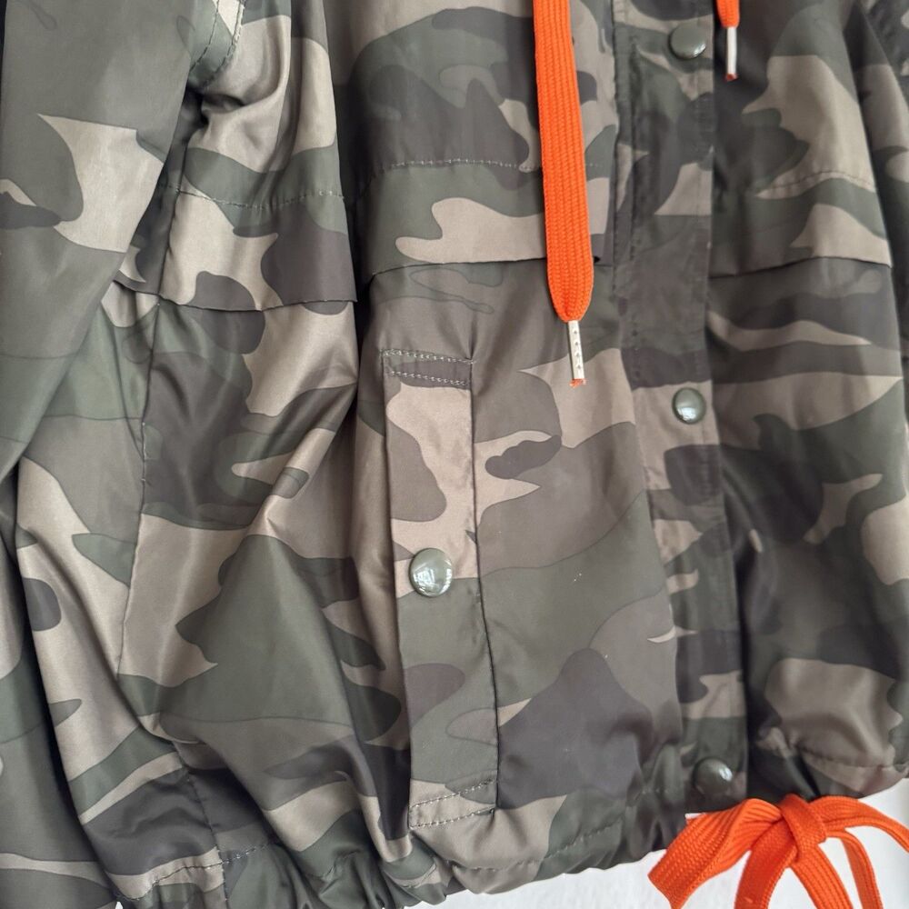 Women’s Camouflage Camo Jacket New Look supreme Sz L  Orange Straps Gray Hood - Picture 4 of 12